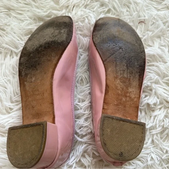 Repetto Camille Ballet Patent Leather Slip On Heel Flats Pink Size 38.5